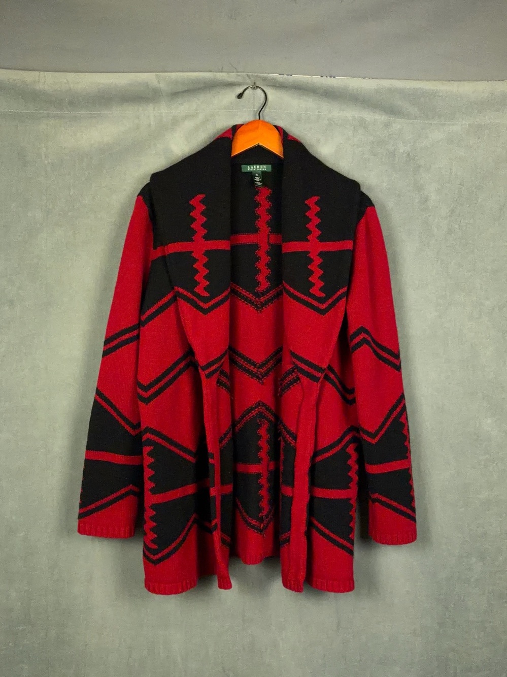 Vintage Lauren Ralph Lauren Knit Open Cardigan Womens Size XL Lambswool Aztec